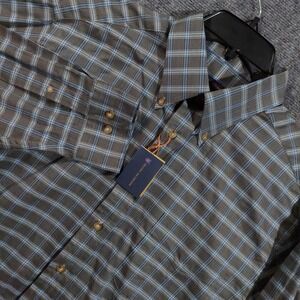 Henry Jacobson Shirt Mens Large‎ Gray Blue Plaid Cotton Long Sleeve Button Front